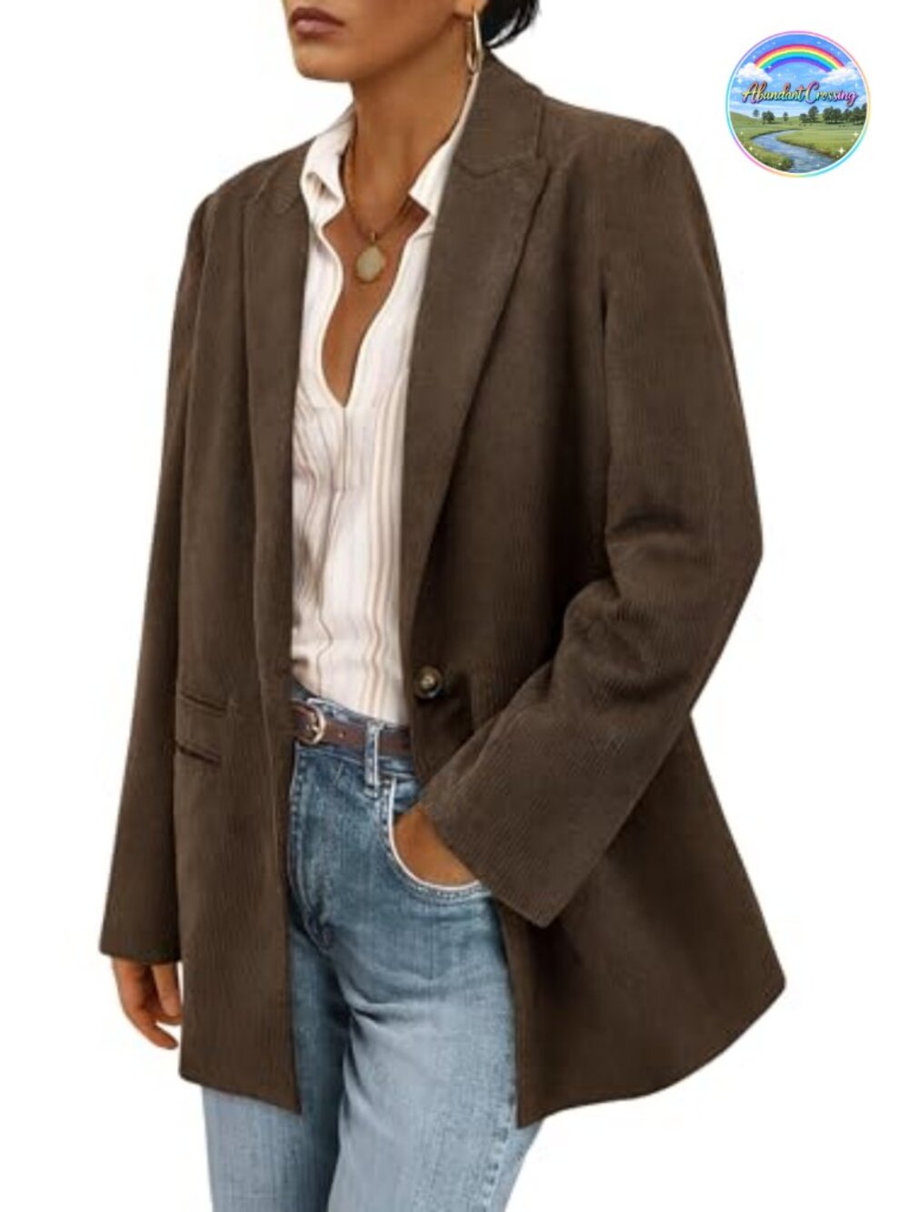 Corduroy Blazer Jacket for Women Long Sleeve Notch Lapel Button Front Pockets